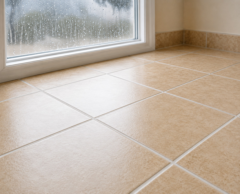 Bathroom floor tile grout after professional restoration